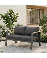 gaomon Outdoor 2-Seat Aluminum Patio Sofa Chair, Outdoor Furniture for Garden, Balcony, Deck, Backyard