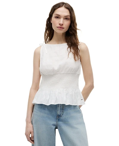 Tommy Hilfiger Women's Smocked Shoulder-Tie Top