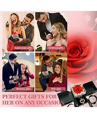 Lovery 5-Piece Preserved Rose with Led Lights, Double Heart Necklace and Acrylic Box Gift Set