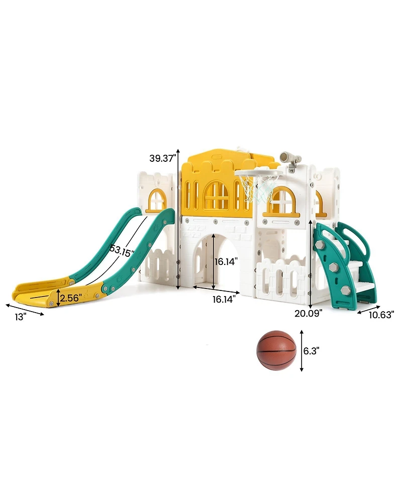 homfan 8-in-1 Toddler Playground with Slide, Indoor Outdoor Kids Playset Climber, Crawl Tunnel, Basketball Hoop and Storage for Ages 1-3