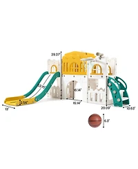 homfan 8-in-1 Toddler Playground with Slide, Indoor Outdoor Kids Playset Climber, Crawl Tunnel, Basketball Hoop and Storage for Ages 1-3