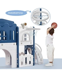 homfan 8-in-1 Toddler Playground with Slide, Indoor Outdoor Kids Playset Climber, Crawl Tunnel, Basketball Hoop and Storage for Ages 1-3