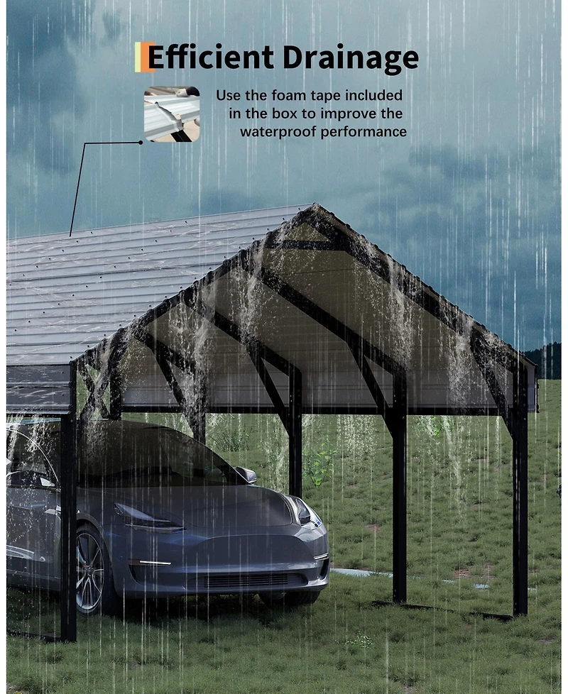homfan Heavy Duty Steel Carport, Outdoor Metal Storage Shelter for Cars Trucks Boats, Driveway Backyard Farm Use, Galvanized