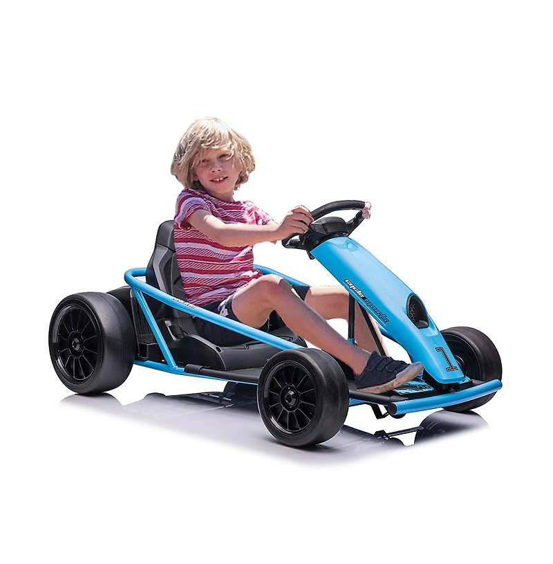 homfan 45.7 x 23.1 11.4 Inch Kids Electric Drift Go Kart, 24V High Speed Racing Kart with 2 Batteries, Metal Frame for Outdoor Driving Fun