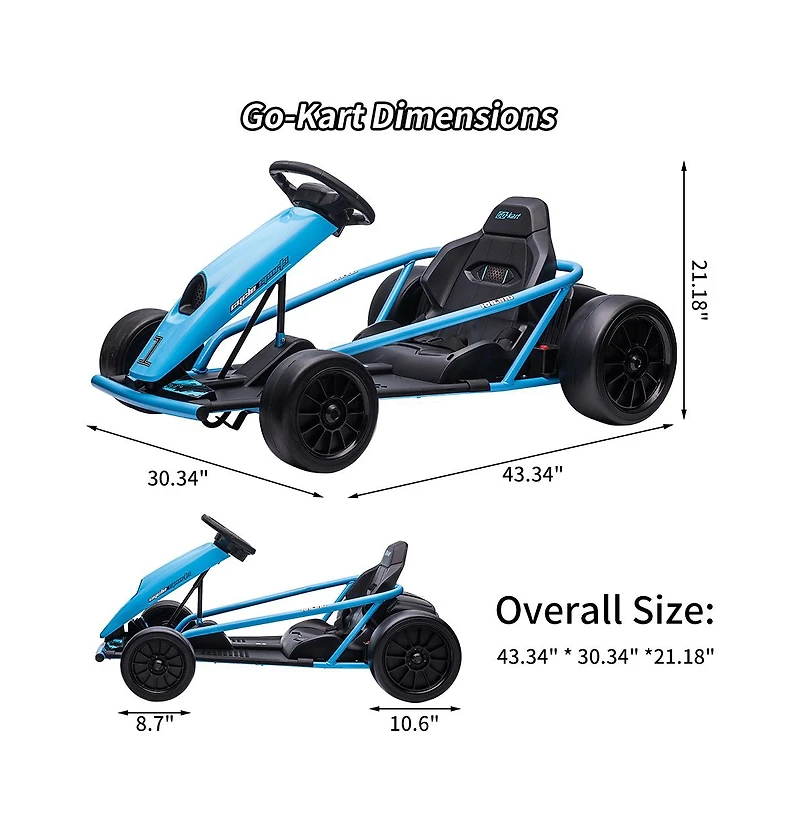 homfan 45.7 x 23.1 11.4 Inch Kids Electric Drift Go Kart, 24V High Speed Racing Kart with 2 Batteries, Metal Frame for Outdoor Driving Fun