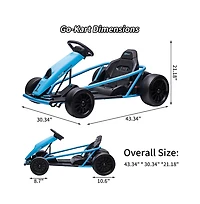 homfan 45.7 x 23.1 11.4 Inch Kids Electric Drift Go Kart, 24V High Speed Racing Kart with 2 Batteries, Metal Frame for Outdoor Driving Fun