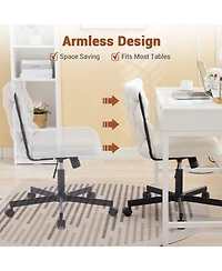 homfan Home Office Desk Chair with Wheels, Wide Seat Criss-Cross Armless Swivel Makeup Vanity Chair, Modern Cross-Legged Task Chair, Beige