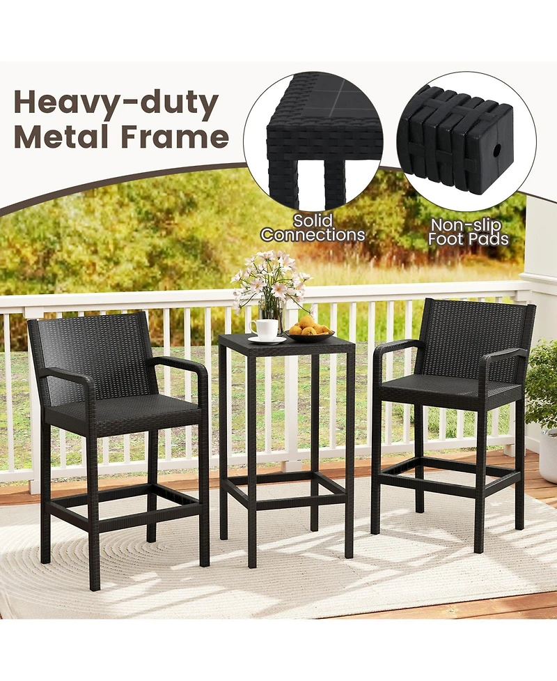 Gymax 3 Piece Patio Bar Set Bistro Table and Chairs with Heavy Duty Metal Frame