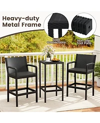 Gymax 3 Piece Patio Bar Set Bistro Table and Chairs with Heavy Duty Metal Frame