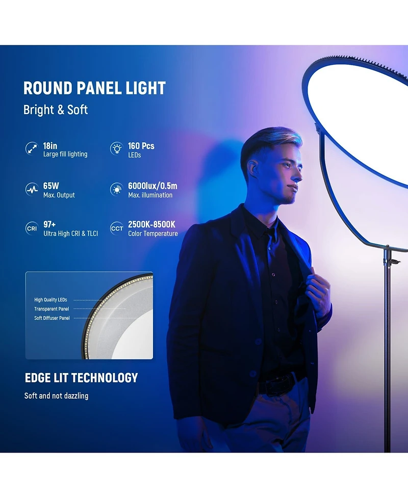 Neewer GR18C Led Video Light with 65W, 6000Lux, 2500K-8500K