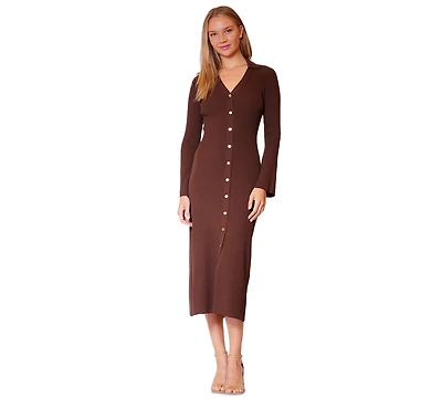julia jordan Women's V-Neck Button-Front Sweater Dress