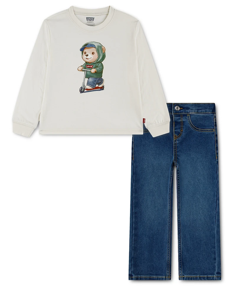 Levi's Toddler Boys' 2T-4T Bear graphic Top and Denim Pants, 2-Piece Set
