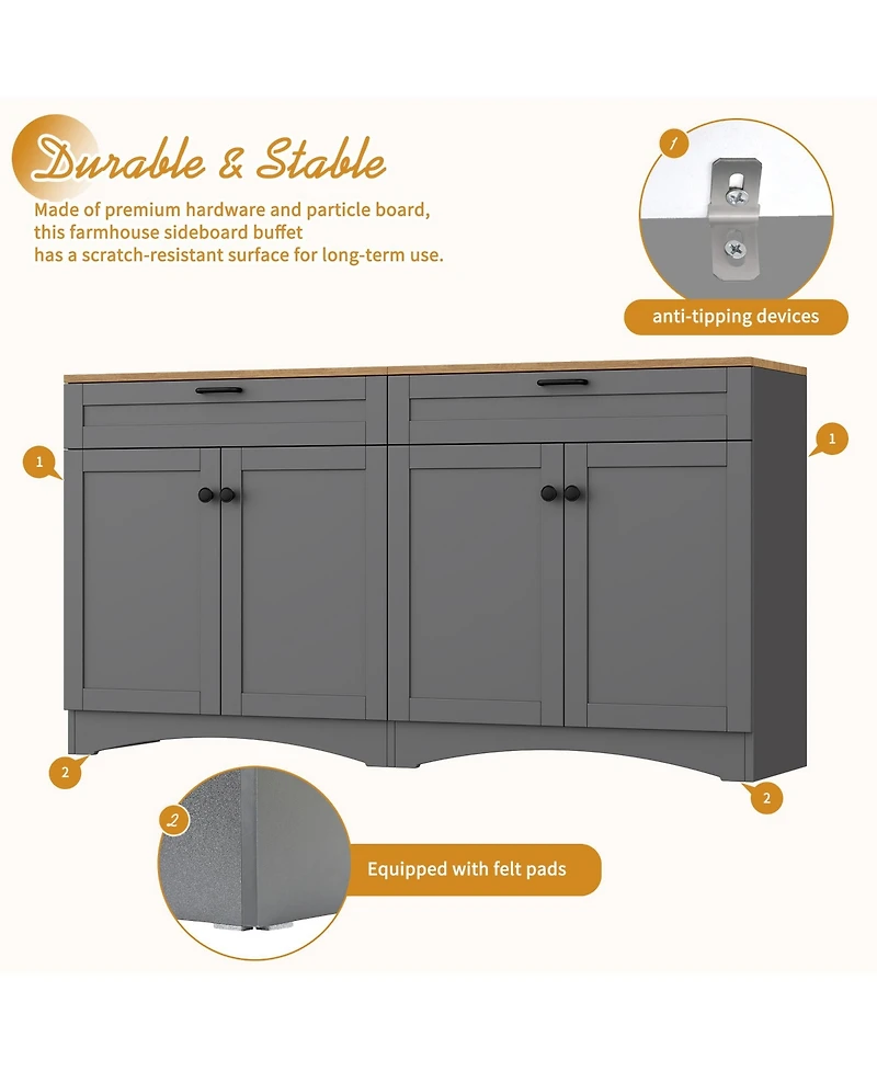 Flynama Farmhouse Multi-functional Tv Console with Drawers Adjustable Storage Sideboard