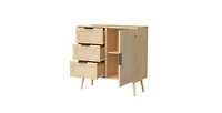 Flynama Modern Rattan Wood Dresser 3 Drawer Storage Cabinet with Adjustable Shelf Anti Tip