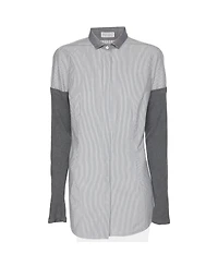 Pre-Owned Brunello Cucinelli Women's Pinstripe Cotton Shirt with Cashmere Sleeves