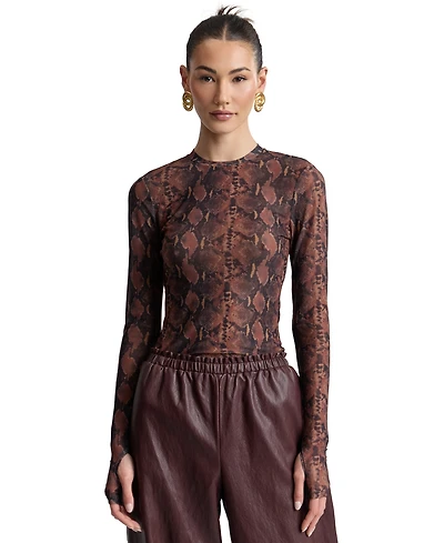 Avec Les Filles Women's Printed Long-Sleeve Mesh Top
