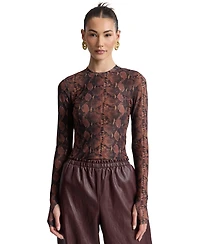 Avec Les Filles Women's Printed Long-Sleeve Mesh Top