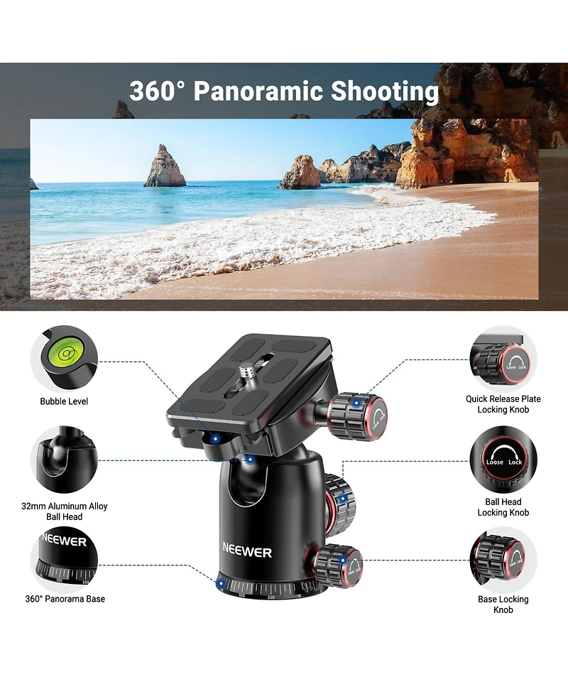 Neewer TP63 Camera Tripod with 90 Inch, 10 kg, 22 lbs
