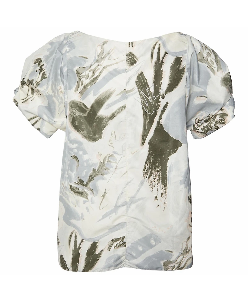 Pre-Owned Marni Women's Abstract Print Oversized Sleeve Satin Top