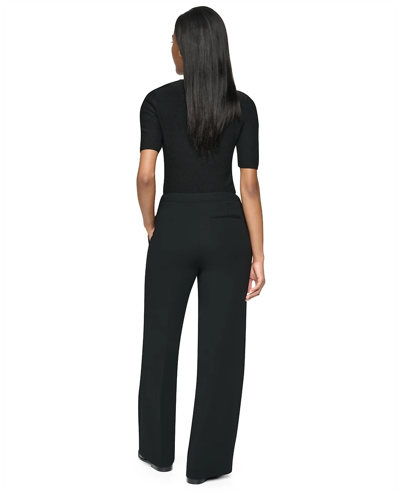 Dkny Petite High-Rise Straight Textured Crepe Pants