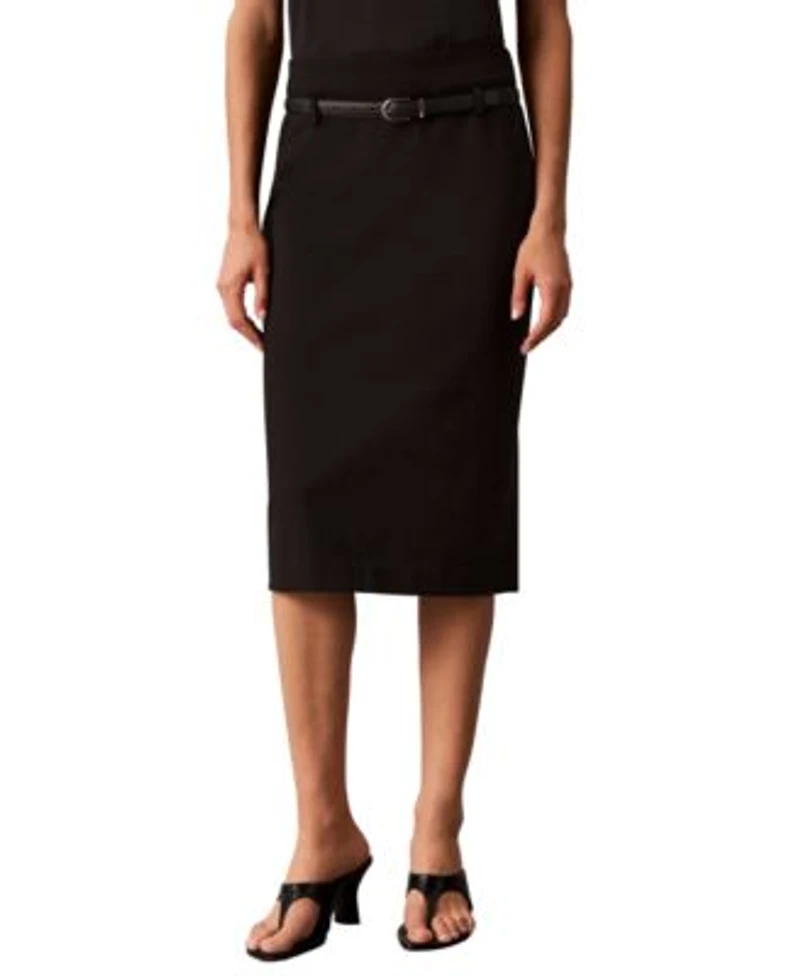 Calvin Klein Womens Belted Midi Pencil Skirt