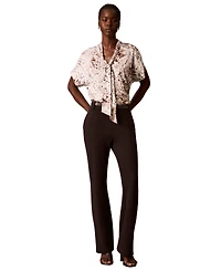 Calvin Klein Women's Printed Flat Satin Tie-Neck Blouse