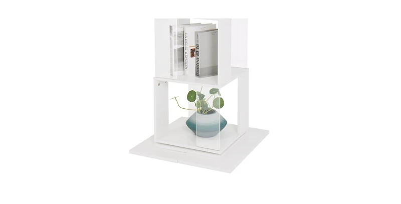 Flynama 5-Tier 360 Degree Rotating Bookshelf Wood Veneer and Acrylic Panel Anti-Tip Base Modern Home Display Storage Rack