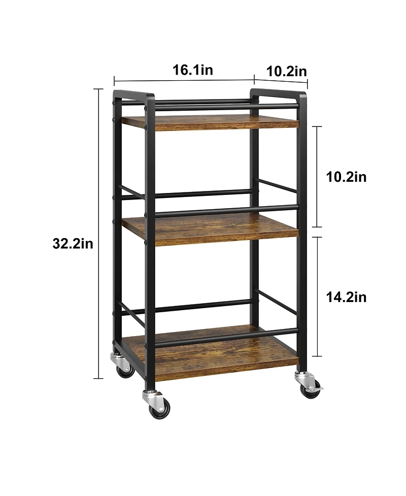 gaomon 3-Tier Rolling Bar Cart with Wheels Mini Mobile Utility Serving Cart for Dining, or Living Room Lockable Storage Shelf for Wine, Liquor, Coffee