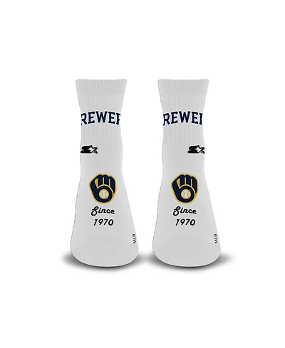Starter Men's and Women's White Milwaukee Brewers Established Stencil Quarter Socks