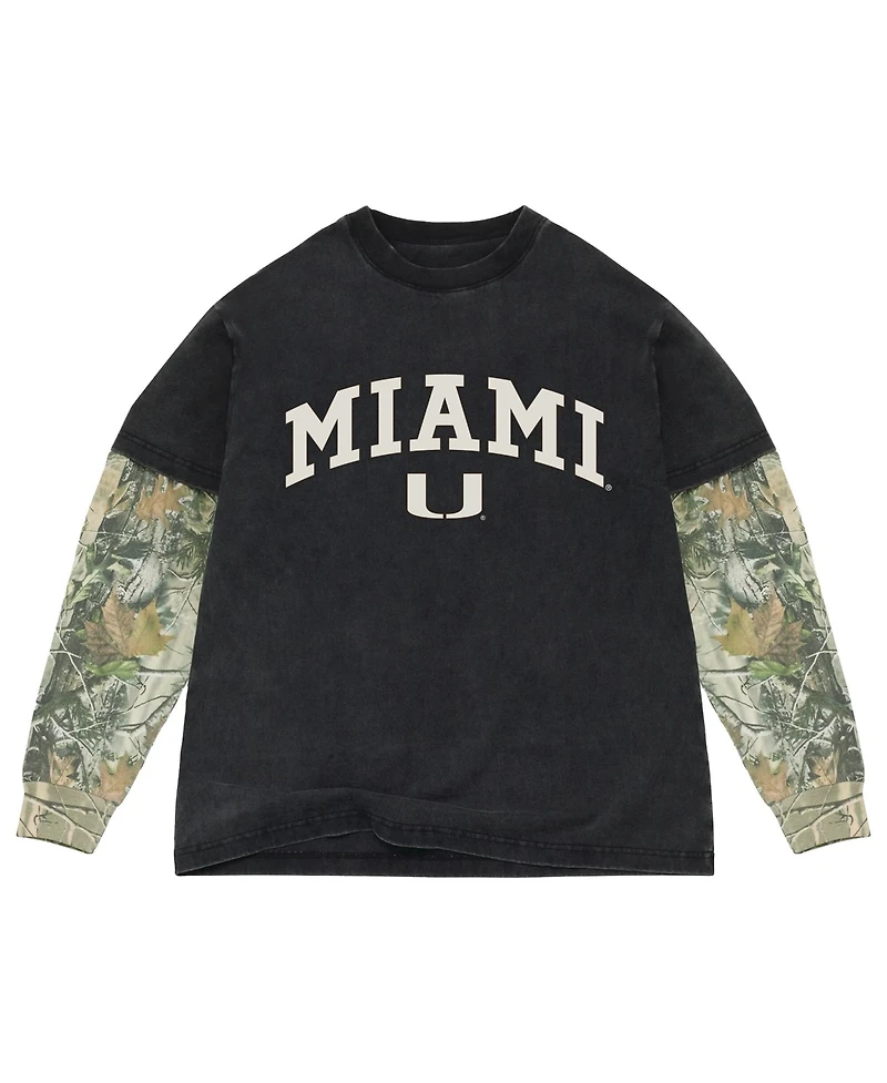 Uscape Apparel Men's Black/Camo Miami Hurricanes Back Bay Twofer Heavyweight Long Sleeve T-Shirt