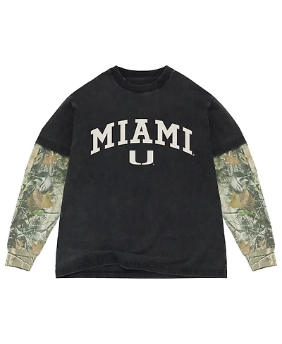 Uscape Apparel Men's Black/Camo Miami Hurricanes Back Bay Twofer Heavyweight Long Sleeve T-Shirt