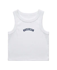 Uscape Apparel Women's White Michigan Wolverines Upside Down Embroidery Ribbed Cropped Tank Top