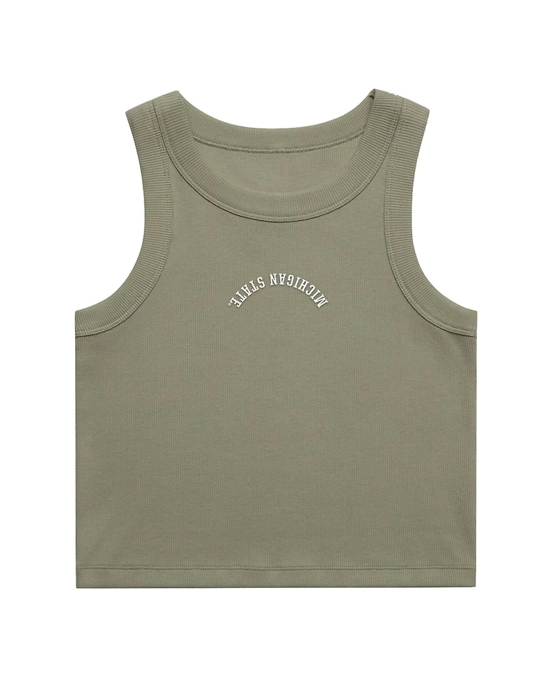 Uscape Apparel Women's Green Michigan State Spartans Upside Down Embroidery Ribbed Cropped Tank Top