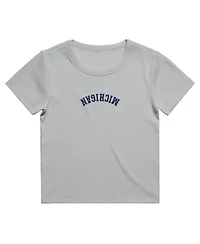 Uscape Apparel Women's Gray Michigan Wolverines Upside Down Embroidery Ribbed Cropped T-Shirt