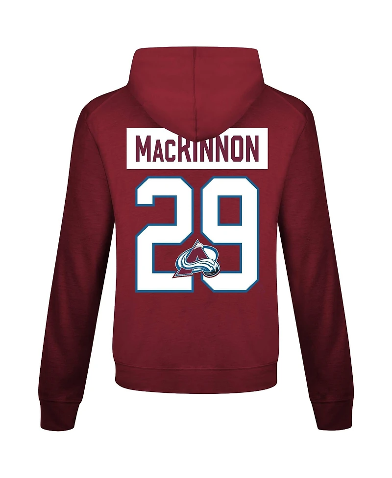 LevelWear Men's Nathan MacKinnon Burgundy Colorado Avalanche Relay Name & Number Long Sleeve Hooded T-Shirt