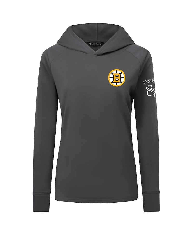 LevelWear Women's David Pastrnak Charcoal Boston Bruins Impression Name & Number Raglan Hoodie