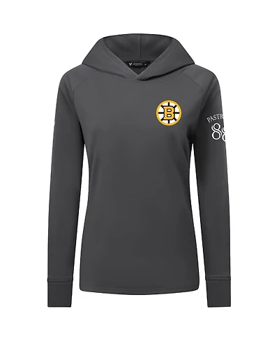 LevelWear Women's David Pastrnak Charcoal Boston Bruins Impression Name & Number Raglan Hoodie