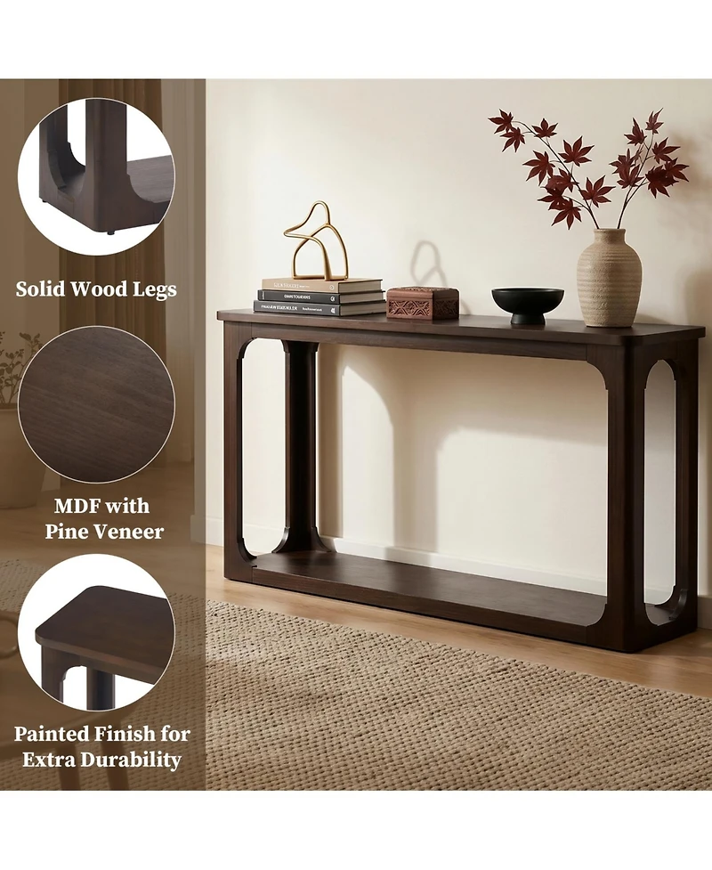 Rainsken 55" Sofa Console Table, Entryway Table with Bottom Storage Shelf, Solid Wood Legs, Sturdy Bottom Shelf, for Living Room Hallway