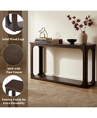 Rainsken 55" Sofa Console Table, Entryway Table with Bottom Storage Shelf, Solid Wood Legs, Sturdy Bottom Shelf, for Living Room Hallway