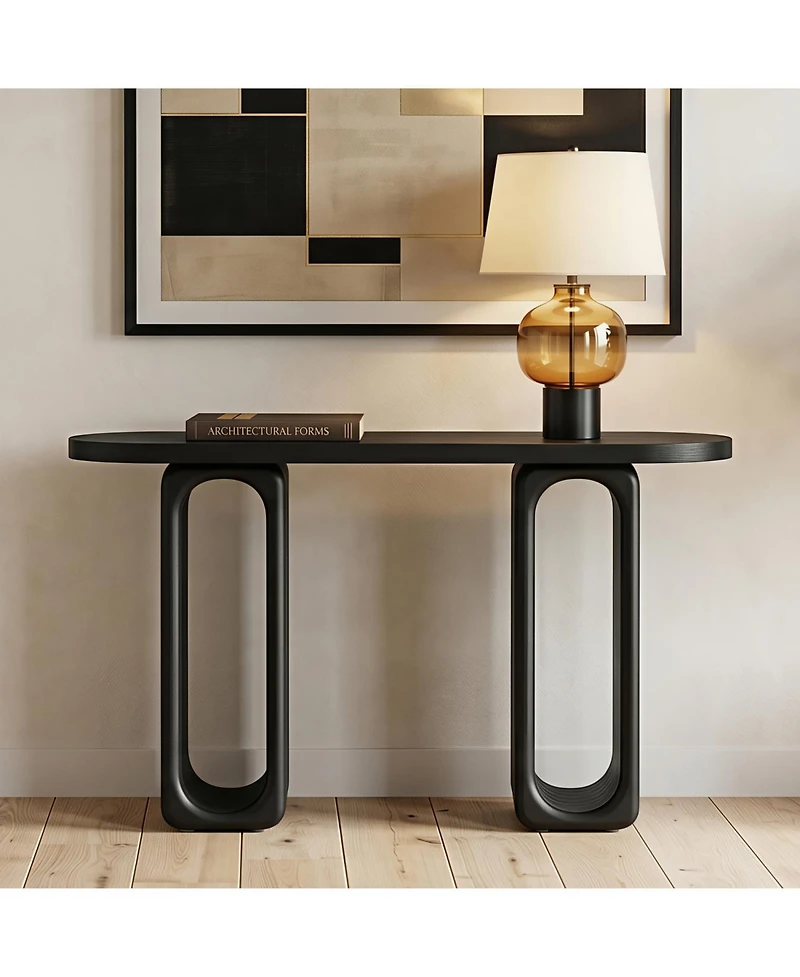 Rainsken 50-Inch Console Table, with Oval Cutout Legs, Modern Entryway Table Sofa Table, Thick Rounded Tabletop for Entryway, Hallway, Living Room