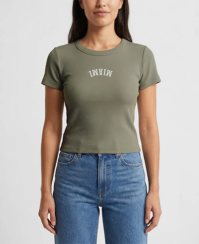 Uscape Apparel Women's Green Miami Hurricanes Upside Down Embroidery Ribbed Cropped T-Shirt