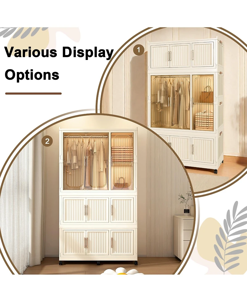 Viyet 62 Portable Wardrobe Closet 9 Cube Modular Storage Organizer with Hanging Rod