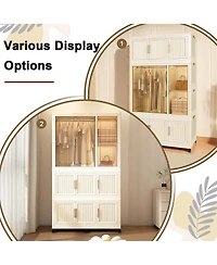 Viyet 62 Portable Wardrobe Closet 9 Cube Modular Storage Organizer with Hanging Rod