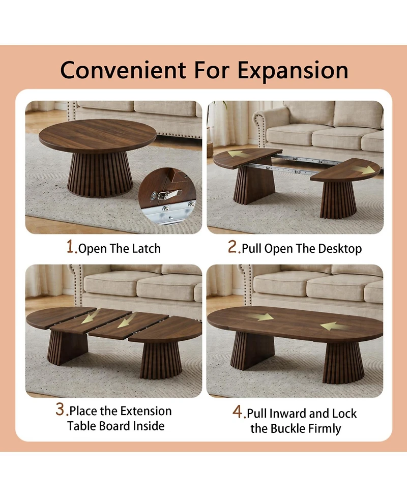 Rainsken 31.50" to 55.12" Extendable Oval Dining Table, Farmhouse Kitchen Table, with Slatted Table Legs, for Dining Room Kitchen Living Room