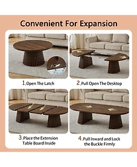 Rainsken 31.50" to 55.12" Extendable Oval Dining Table, Farmhouse Kitchen Table, with Slatted Table Legs, for Dining Room Kitchen Living Room