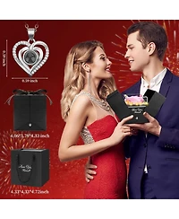 Lovery 5-Piece Preserved Rose with Led Lights, Heart Necklace and Acrylic Box Gift Set