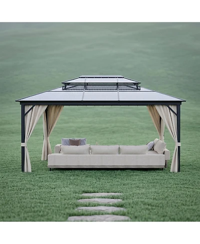 homfan 12 x 16 Ft Hardtop Gazebo for Backyard Patio with Double Roof and Aluminum Frame and Pc Panels