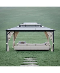 homfan 12 x 16 Ft Hardtop Gazebo for Backyard Patio with Double Roof and Aluminum Frame and Pc Panels