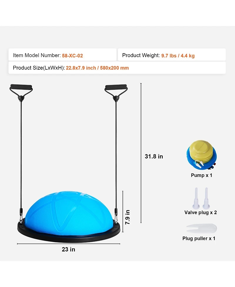 Vevor Half Exercise Ball Trainer Yoga Balance Stability Ball Resistance Band