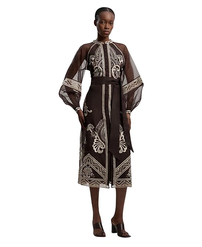 Karen Millen Women's Embroidered Mandarin Collar Midi Dress